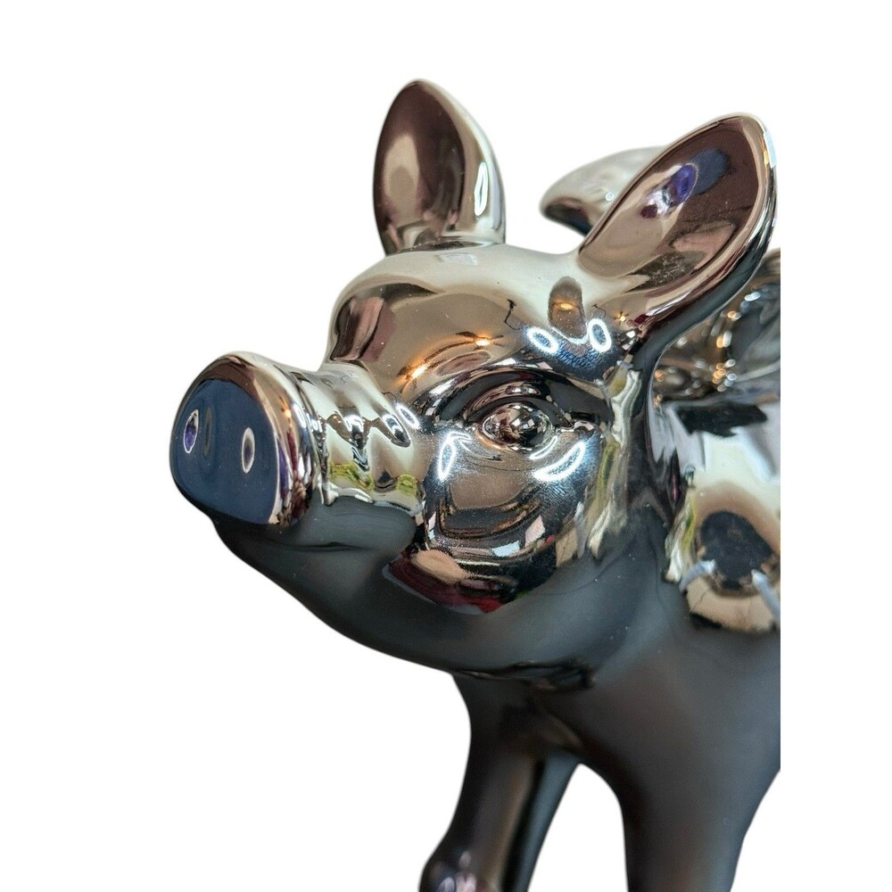 When Pigs Fly Metal Figure Statue Flying Pig Chrome Finish 11.5"x5"x4" - Picture 3 of 12